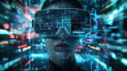 Fototapeta premium Virtual Reality Technology Backqround: Futuristic Digital Imagery and 3D Elements