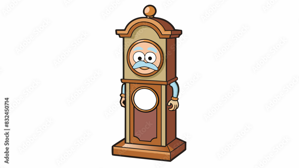 Poster The old grandfather clock ticked slowly marking the passing of each second with a heavy and deliberate chime. Its hands moved at a glacial pace as if. Cartoon Vector.