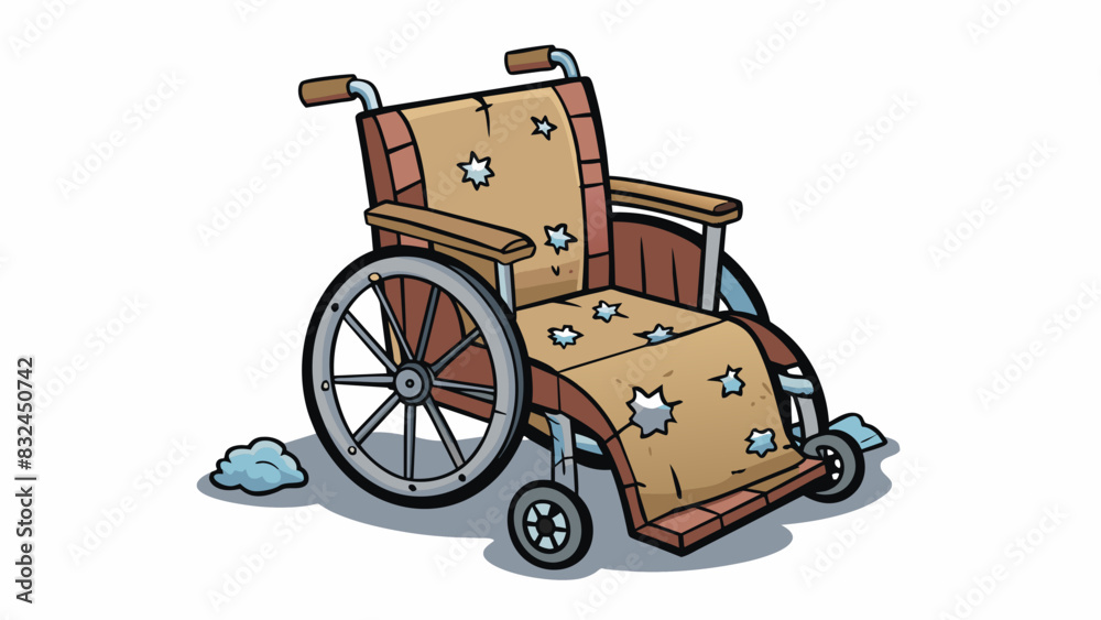 Poster the old squeaky wheelchair with wornout wheels and torn upholstery a symbol of the person who once r