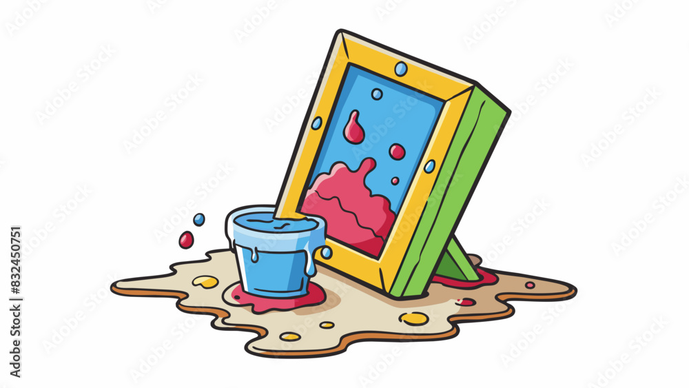 Poster the once beautiful painting was unfortunately ruined by a spilled drink leaving colorful stains and 