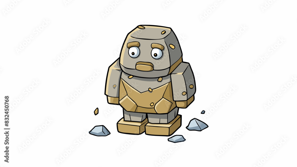 Poster The once magnificent statue was now completely weathered with chunks missing from its stone surface. Years of rain and wind had eroded the details. Cartoon Vector.