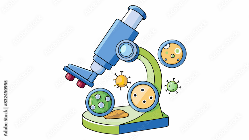 Poster The powerful microscope revealed a hidden world of miniature creatures magnifying their intricate details and structures to a mindboggling extent. Its. Cartoon Vector.