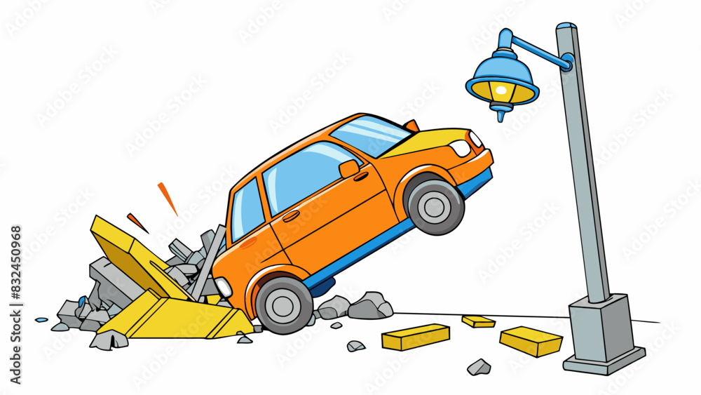 Poster the reckless driver swerved off the road and crashed into the street light sending shattered glass a