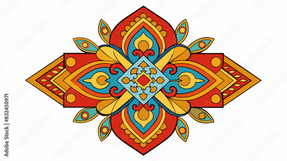 Aufkleber The repetitive patterns and harmonious color scheme of the textile gives the impression that it was created by a culture that values symmetry and. Cartoon Vector.