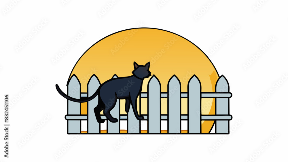 Aufkleber The sharp silhouette of a cat prowled along the edge of a fence its outline outlined against the bright moon.. Cartoon Vector.
