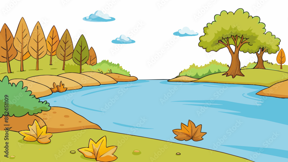 Aufkleber The serene lakeside was a haven of quiet with only the occasional rustle of leaves and gentle lapping of water against the shore the stillness.. Cartoon Vector.