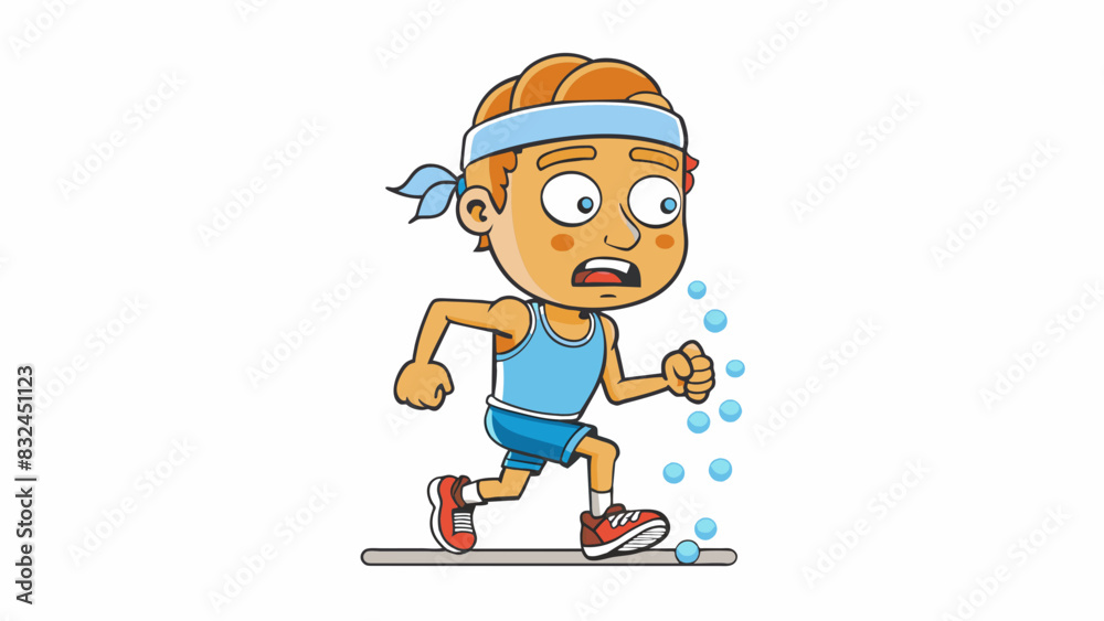 Poster The sharp labored breaths of a runner pushing themselves to their limits beads of sweat forming on their brow and condensing in the crisp morning air.. Cartoon Vector.