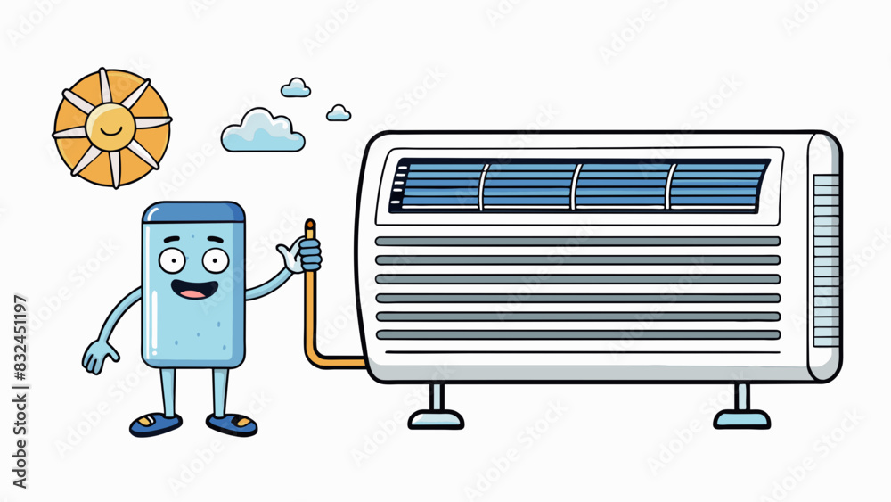 Poster The stateoftheart air conditioner uses minimal energy to effectively cool the entire room in a matter of minutes. Its smart sensor technology turns. Cartoon Vector.