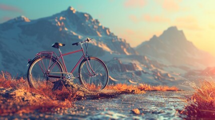 bicycle with mountain background. space area for text