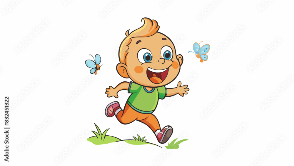 Poster The toddler in the park ran around with a quickness that seemed almost impossible laughing and giggling as she chased after butterflies.. Cartoon Vector.
