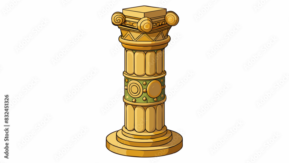 Poster The third column is unique with intricate carvings covering its entire surface. Its base resembles the roots of a tree while the shaft is adorned with. Cartoon Vector.