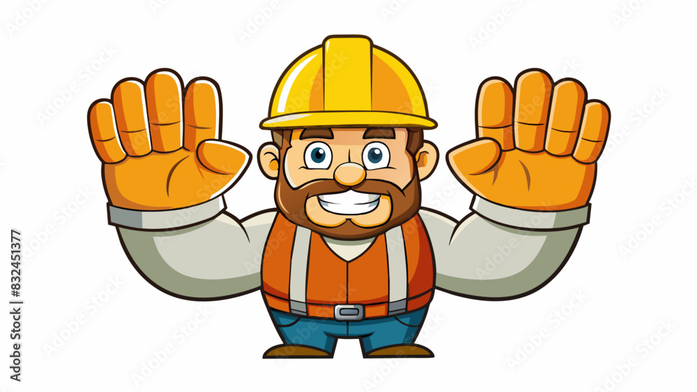 Poster the tough calloused hands of a construction worker worn and strong from years of hard labor.. cartoo