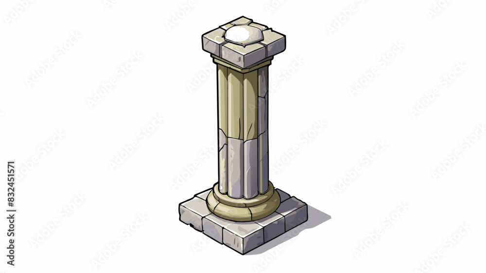 Poster This column is made of rough weathered stone its edges chiseled into sharp angles. It is shorter than the others but its weight is supported by a. Cartoon Vector.