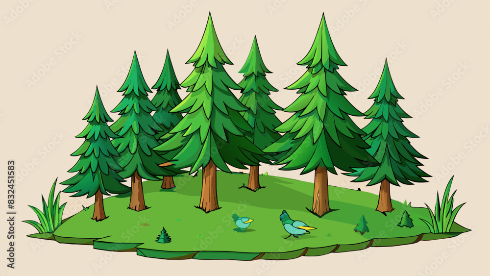Aufkleber this forest is dominated by tall narrow pine trees with needles of vibrant deep green. the ground is