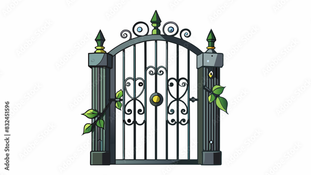 Poster This next gate is made entirely of metal with sharp pointed tips lining the top. The metal is painted black and has an intricate design of vines and. Cartoon Vector.