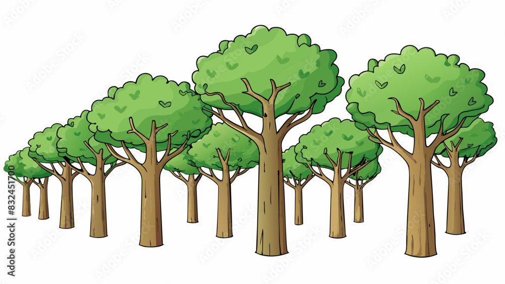 Poster Trees standing tall and their limbs reaching towards the grey sky patiently waiting for the warmth of spring to return.. Cartoon Vector.