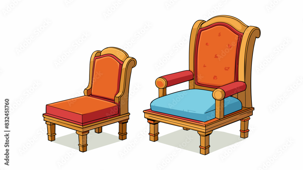 Poster two chairs p side by side with one being taller and wider than the other. the taller chair has a cus