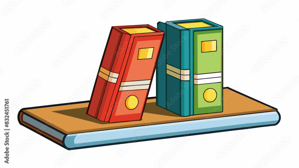 Poster Two books are p side by side on a shelf their spines lined up perfectly. They are both the same height and width showing that they are equal in size.. Cartoon Vector.