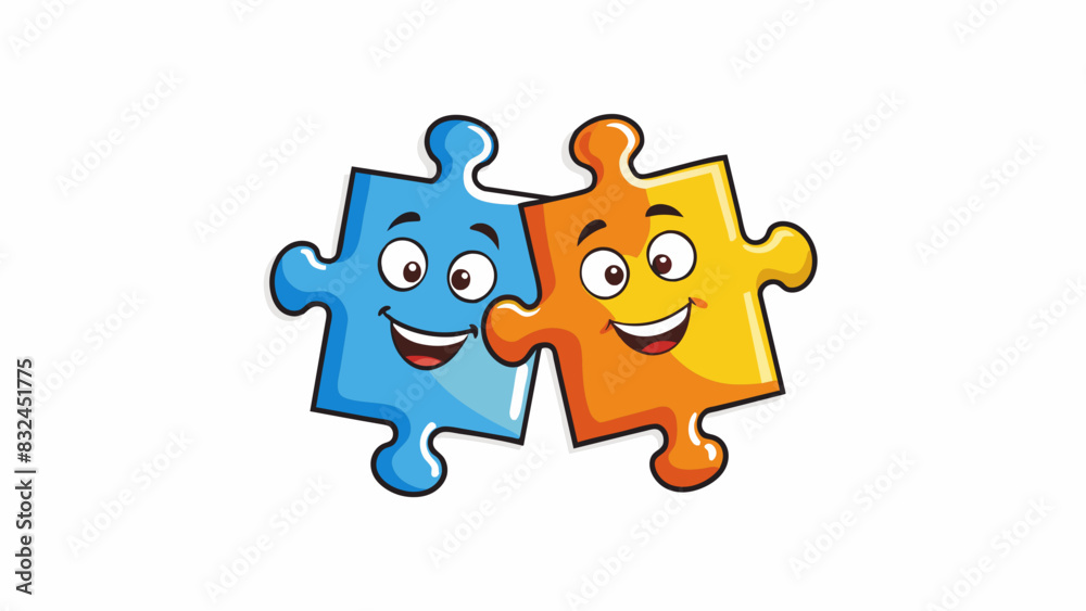 Poster Two different but complementary puzzle pieces fitting perfectly into each other. Just like sisters they are unique in their own ways but together they. Cartoon Vector.