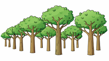 Trees standing tall and their limbs reaching towards the grey sky patiently waiting for the warmth of spring to return.. Cartoon Vector.