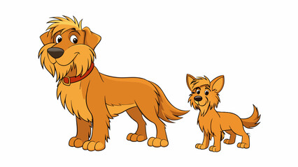 Fototapeta premium Two dogs of the same breed but with clear physical differences. One is larger and has longer gier fur while the other is smaller and has a sleek short. Cartoon Vector.