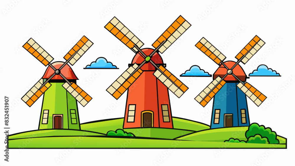Poster windmills in the countryside of holland you will find tall structures with large spinning blades on 