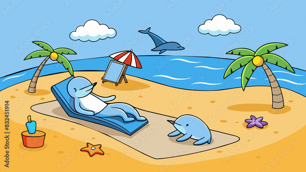 Poster while lounging on the beach i gazed out at the ocean and noticed a pod of dolphins frolicking in the