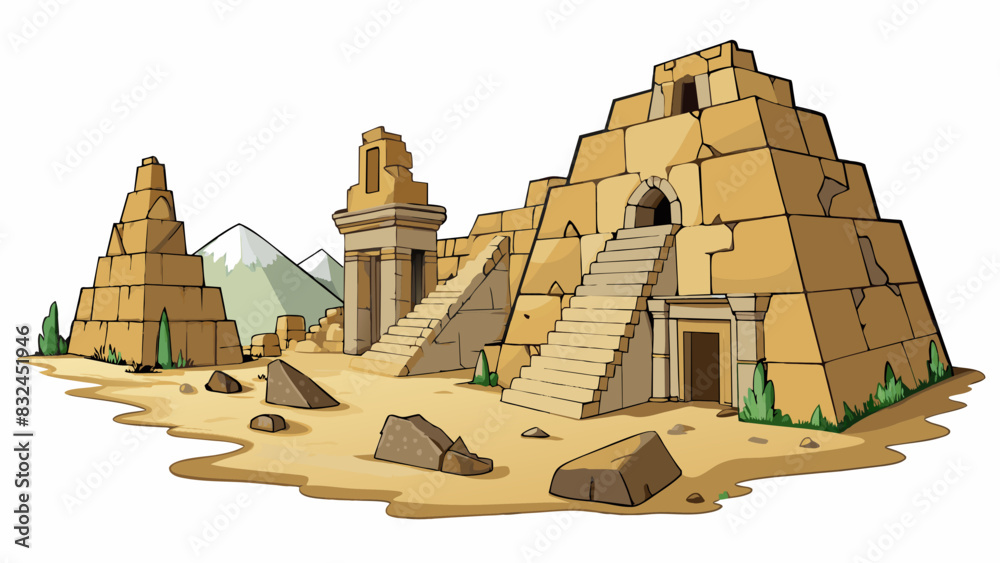 Poster With each passing year the ancient ruins slowly disappear as the harsh weather erodes their stone walls and intricate carvings until they eventually. Cartoon Vector.