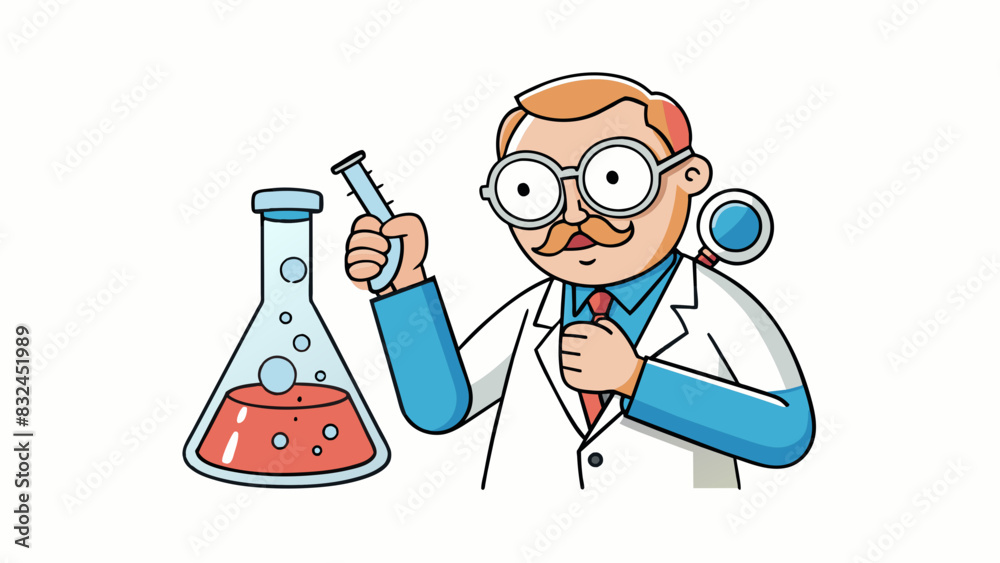 Aufkleber with a magnifying glass in hand the scientist peered closely at a clear glass flask filled with bubb