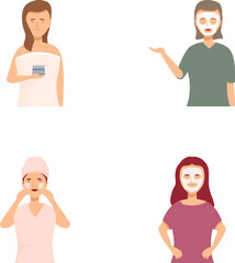 Illustrations showcasing individuals engaged in various skincare activities