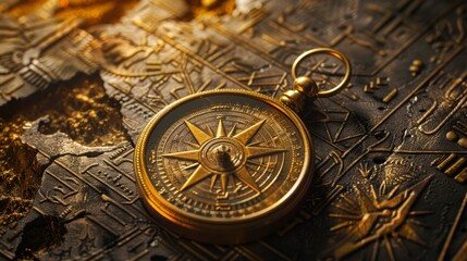 Golden compass with egyptian hieroglyphics for history or fantasy themed designs