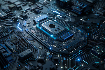 A lock on a computer board in a futuristic style symbolizes a cutting-edge cyber security concept.