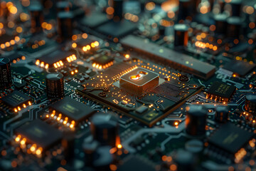 A lock on a computer board in a futuristic style symbolizes a cutting-edge cyber security concept.