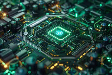 A lock on a computer board in a futuristic style symbolizes a cutting-edge cyber security concept.