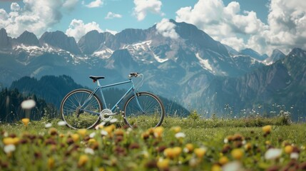 bicycle with mountain background. space area for text