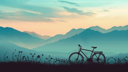 bicycle with mountain background. space area for text