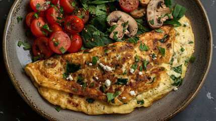 Delicious Homemade Spinach and Mushroom Omelette on a Plate