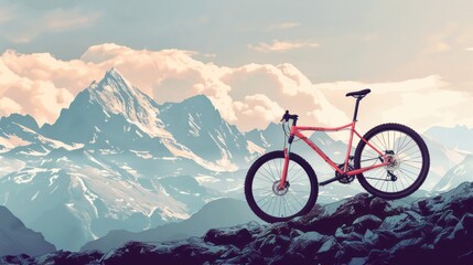 bicycle with mountain background. space area for text