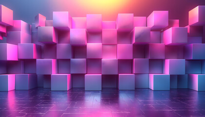 Surreal Neon Cubes in a 3D Abstract Art Installation