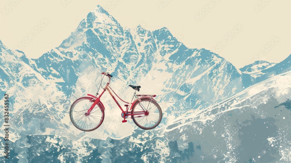 Wall mural bicycle with mountain background. space area for text - Wall murals