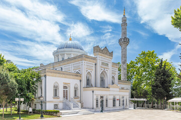 View of the Yıldız Mosque from the garden on a sunny day. Yildiz mosque. 