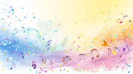 Whimsical pastel background featuring musical notes and confetti for a charming touch