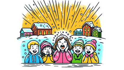 Children Surprised by Sudden Snowfall