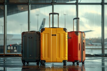 Suitcases in airport. Travel concept.3d rendering