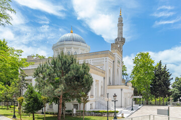 View of the Yıldız Mosque from the garden on a sunny day. Yildiz mosque. 