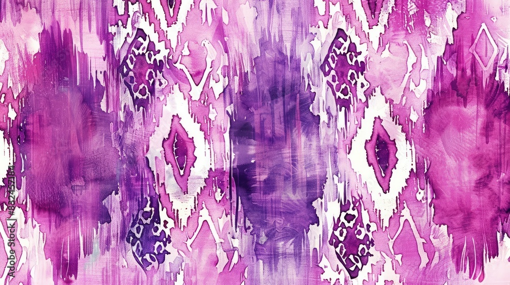 Sticker Ethnic Style Magenta Pattern Design with Tribal and Abstract Shibori Print in Pastel Watercolor Purple Palette