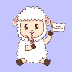 Cute sheep eating satay Cartoon Vector Icon Illustration