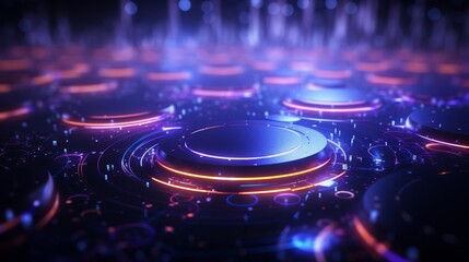 Futuristic digital wallpaper with bright neon circles in a techsavvy design focus on glowing elements, ethereal, double exposure, cyber background