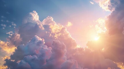 A picturesque sky with fluffy clouds drifting lazily, bathed in the gentle light of a late afternoon sun