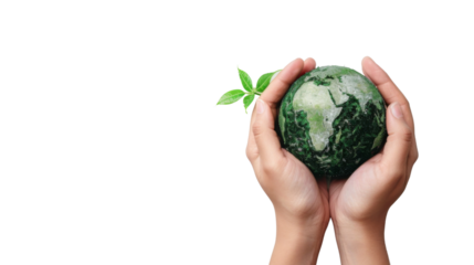 Hands holding a green globe, earth. Earth day concept